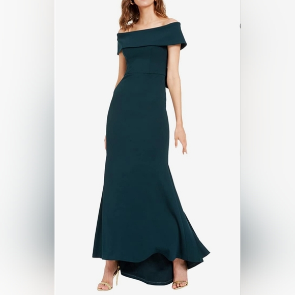 Betsy & Adam Solid Off Shoulder Bow Back Gown Dress - Picture 1 of 12